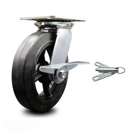 8 Inch Rubber On Steel Caster With Roller Bearing And Brake/Swivel Lock SCC